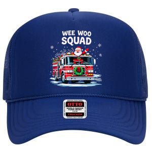 Santa Driving Fire Truck Christmas Emergency Crew Gift High Crown Mesh Back Trucker Hat