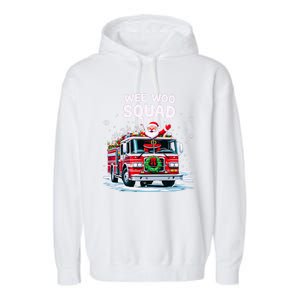 Santa Driving Fire Truck Christmas Emergency Crew Gift Garment-Dyed Fleece Hoodie