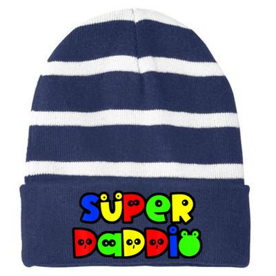 Super Daddio Funny Gamer Dad Fathers Day Video Game Lover Striped Beanie with Solid Band