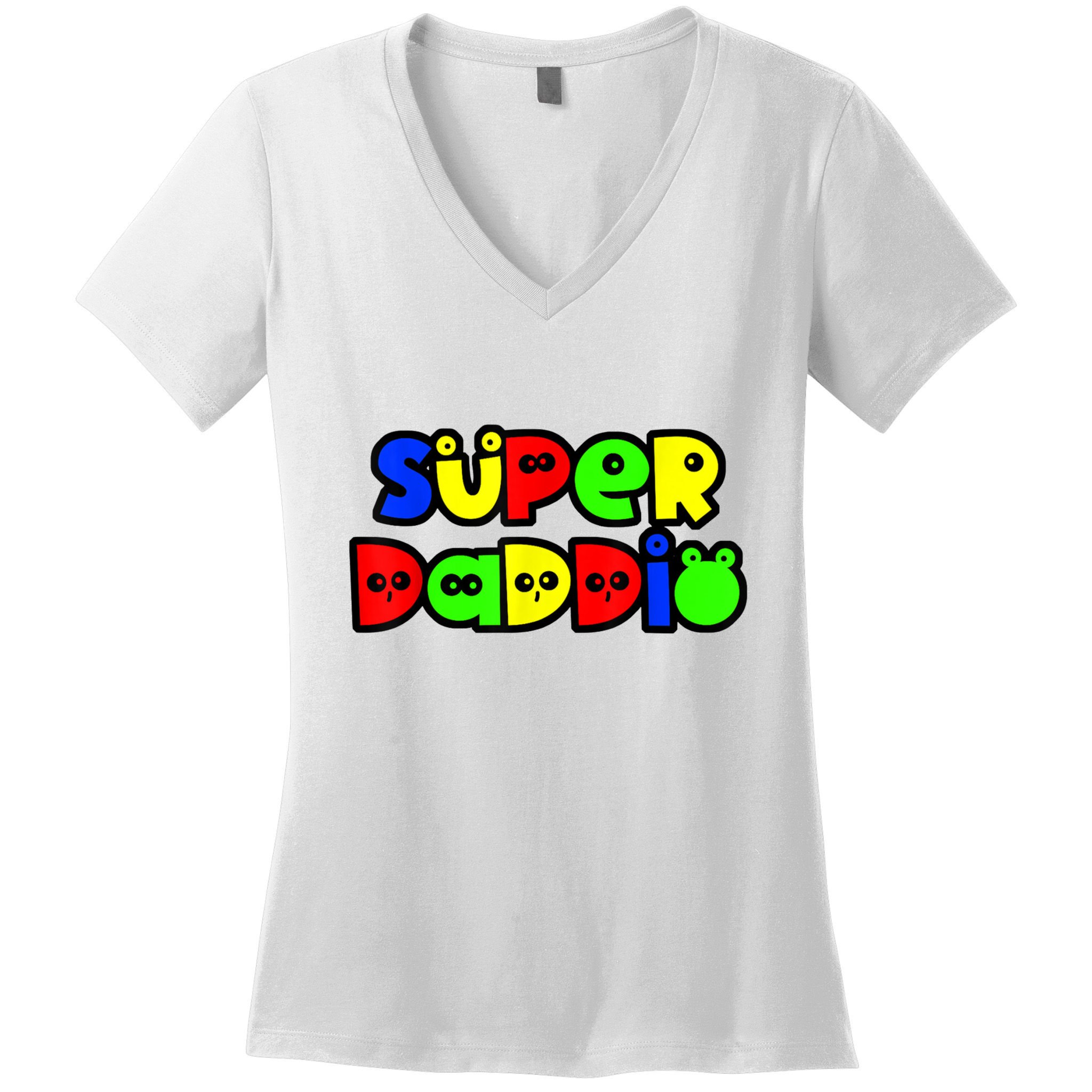 Super Daddio Funny Gamer Dad Fathers Day Video Game Lover Women's V-Neck T-Shirt