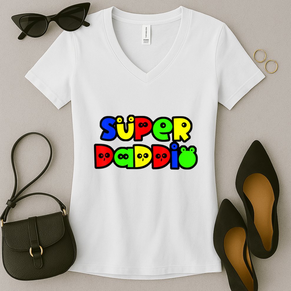Super Daddio Funny Gamer Dad Fathers Day Video Game Lover Women's V-Neck T-Shirt