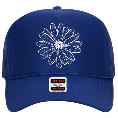 Spring Daisy Floral High Crown Mesh Back Trucker Hat