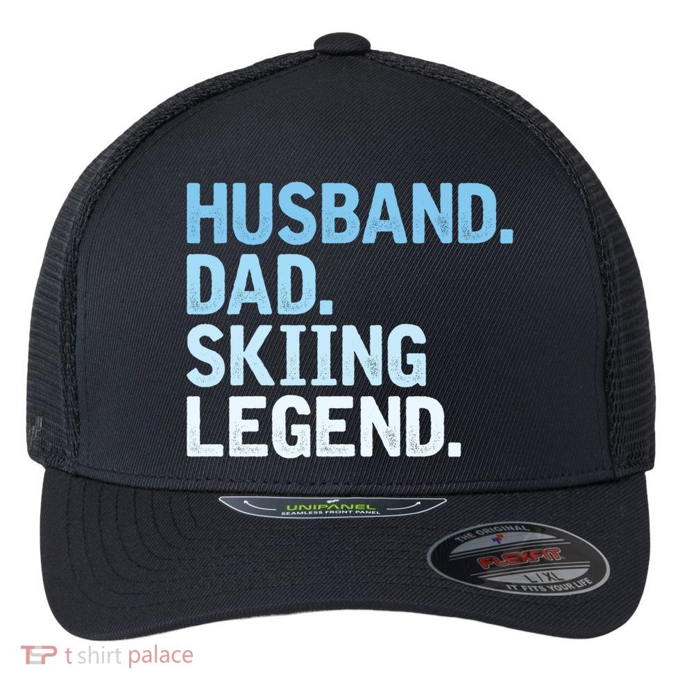 Skiing Dad Funny Husband Dad Skiing Legend Fathers Day Gift Flexfit Unipanel Trucker Cap