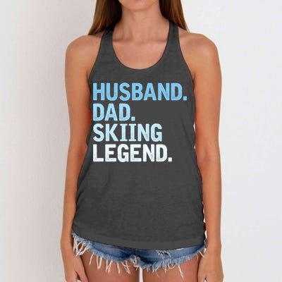 Skiing Dad Funny Husband Dad Skiing Legend Fathers Day Gift Women's Knotted Racerback Tank