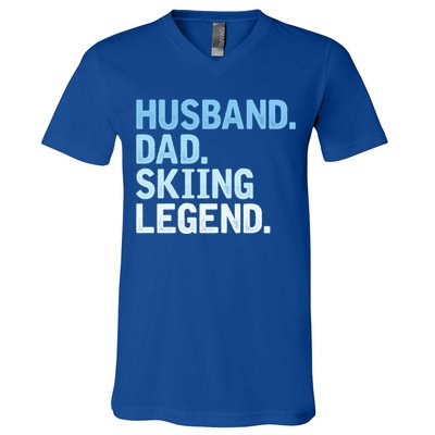 Skiing Dad Funny Husband Dad Skiing Legend Fathers Day Gift V-Neck T-Shirt