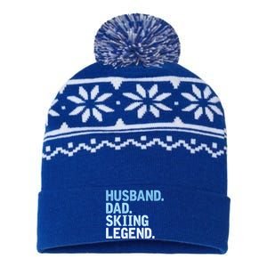 Skiing Dad Funny Husband Dad Skiing Legend Fathers Day Gift USA-Made Snowflake Beanie