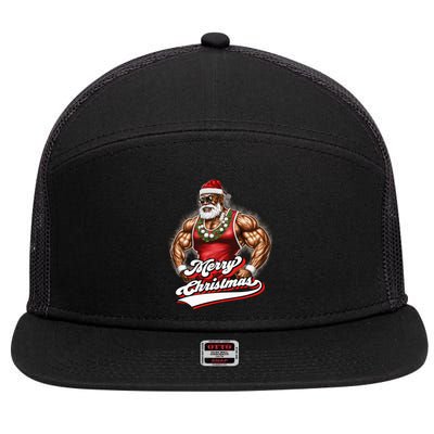 Santa Deadlift Fitness Christmas Funny Gym Christmas Cute Gift 7 Panel Mesh Trucker Snapback Hat