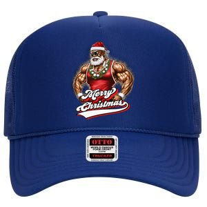 Santa Deadlift Fitness Christmas Funny Gym Christmas Cute Gift High Crown Mesh Back Trucker Hat