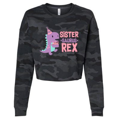 Sister Dinosaur Family Matching Dino Birthday Girl Party Cropped Pullover Crew