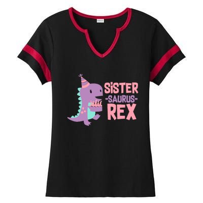 Sister Dinosaur Family Matching Dino Birthday Girl Party Ladies Halftime Notch Neck Tee