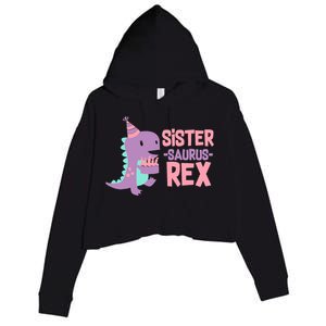 Sister Dinosaur Family Matching Dino Birthday Girl Party Crop Fleece Hoodie