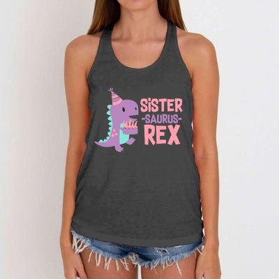 Sister Dinosaur Family Matching Dino Birthday Girl Party Women's Knotted Racerback Tank