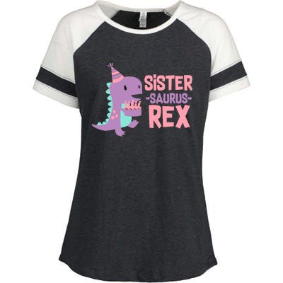 Sister Dinosaur Family Matching Dino Birthday Girl Party Enza Ladies Jersey Colorblock Tee