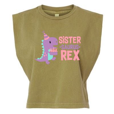 Sister Dinosaur Family Matching Dino Birthday Girl Party Garment-Dyed Women's Muscle Tee