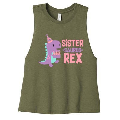 Sister Dinosaur Family Matching Dino Birthday Girl Party Women's Racerback Cropped Tank