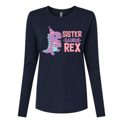 Sister Dinosaur Family Matching Dino Birthday Girl Party Womens Cotton Relaxed Long Sleeve T-Shirt