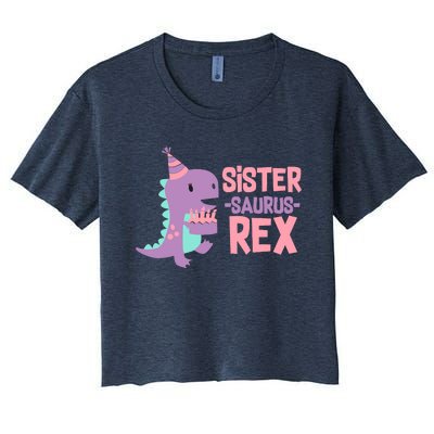 Sister Dinosaur Family Matching Dino Birthday Girl Party Women's Crop Top Tee