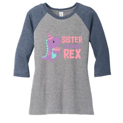 Sister Dinosaur Family Matching Dino Birthday Girl Party Women's Tri-Blend 3/4-Sleeve Raglan Shirt