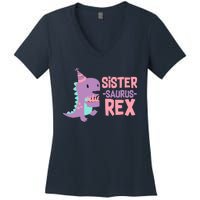 Sister Dinosaur Family Matching Dino Birthday Girl Party Women's V-Neck T-Shirt