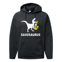 Sax Dinosaur Funny Saxophone Dino Saxophonist TRex Performance Fleece Hoodie