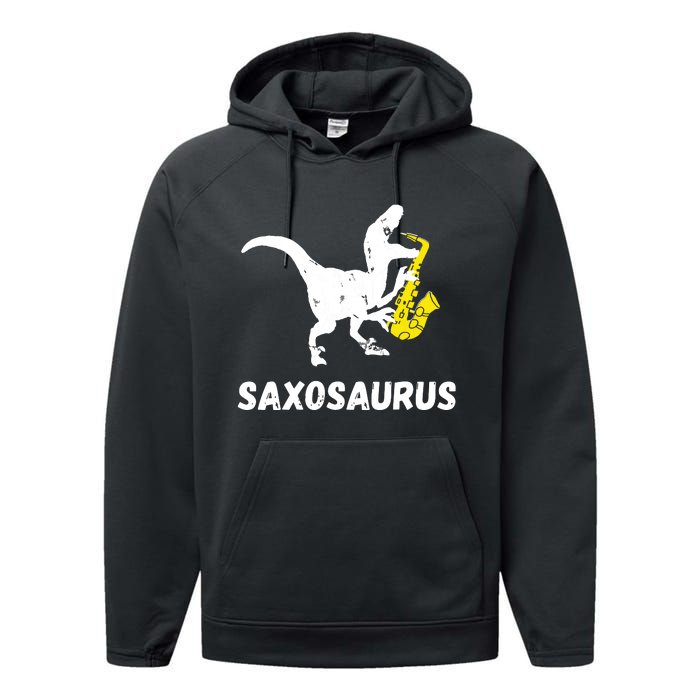 Sax Dinosaur Funny Saxophone Dino Saxophonist TRex Performance Fleece Hoodie