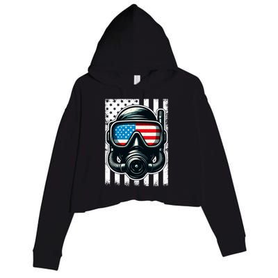 Scuba Diving Flag Patriotic Usa 4th Of July Vintage Cool Gift Crop Fleece Hoodie