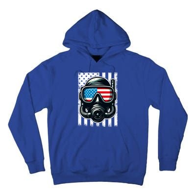 Scuba Diving Flag Patriotic Usa 4th Of July Vintage Cool Gift Tall Hoodie