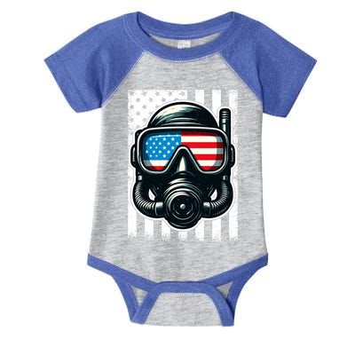 Scuba Diving Flag Patriotic Usa 4th Of July Vintage Cool Gift Infant Baby Jersey Bodysuit