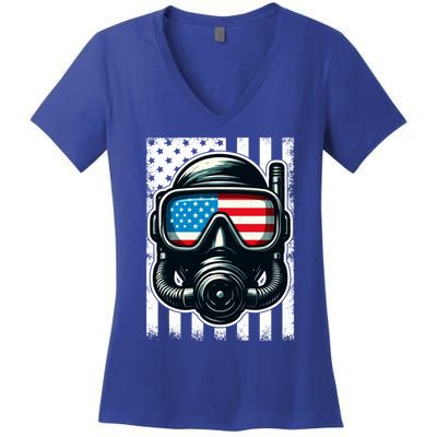 Scuba Diving Flag Patriotic Usa 4th Of July Vintage Cool Gift Women's V-Neck T-Shirt