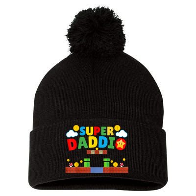 Super Dad Father's Day Gamer Daddy Super Daddio Pom Pom 12in Knit Beanie