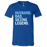 Skiing Dad Funny Husband Dad Skiing Legend Fathers Day Gift V-Neck T-Shirt