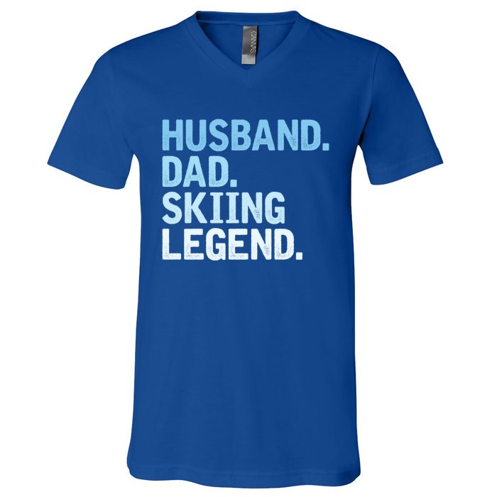 Skiing Dad Funny Husband Dad Skiing Legend Fathers Day Gift V-Neck T-Shirt