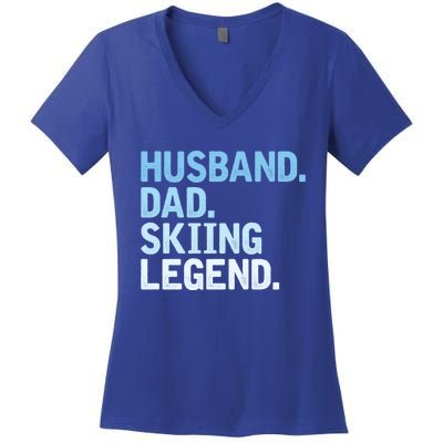 Skiing Dad Funny Husband Dad Skiing Legend Fathers Day Gift Women's V-Neck T-Shirt