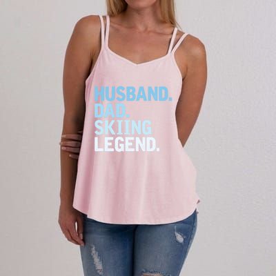 Skiing Dad Funny Husband Dad Skiing Legend Fathers Day Gift Women's Strappy Tank