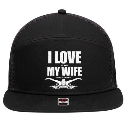 Swimmer Dad Father Swim Athlete Husband I Love Swimming Gift 7 Panel Mesh Trucker Snapback Hat