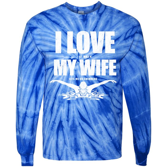 Swimmer Dad Father Swim Athlete Husband I Love Swimming Gift Tie-Dye Long Sleeve Shirt