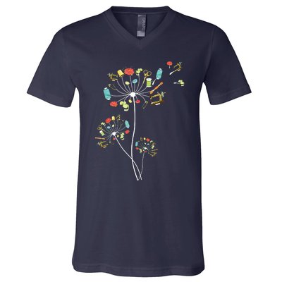 Sewing Dandelion Flowers Quilting V-Neck T-Shirt