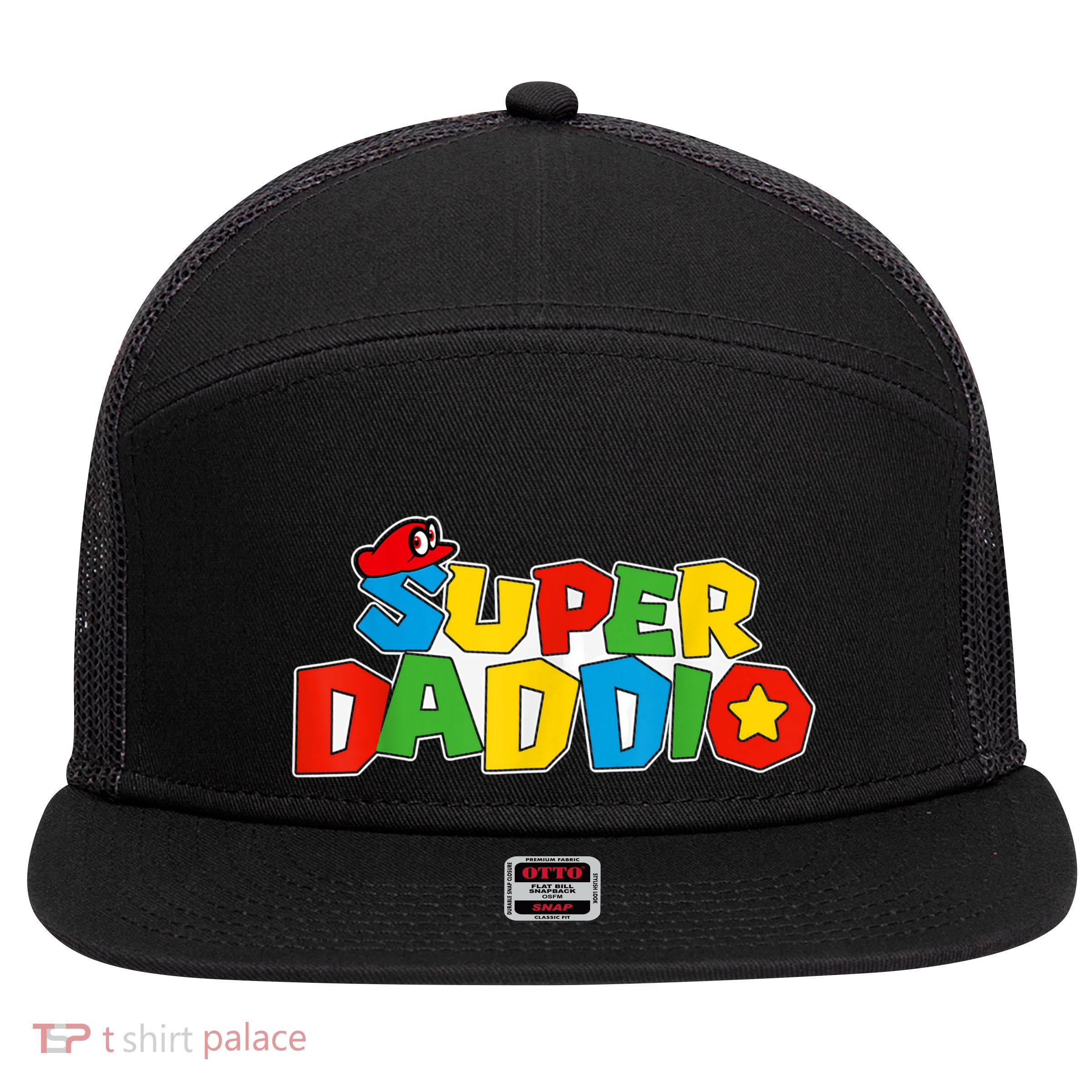 Super Daddio Funny Gamer Dad Fathers Day Video Game Lover 7 Panel Mesh Trucker Snapback Hat