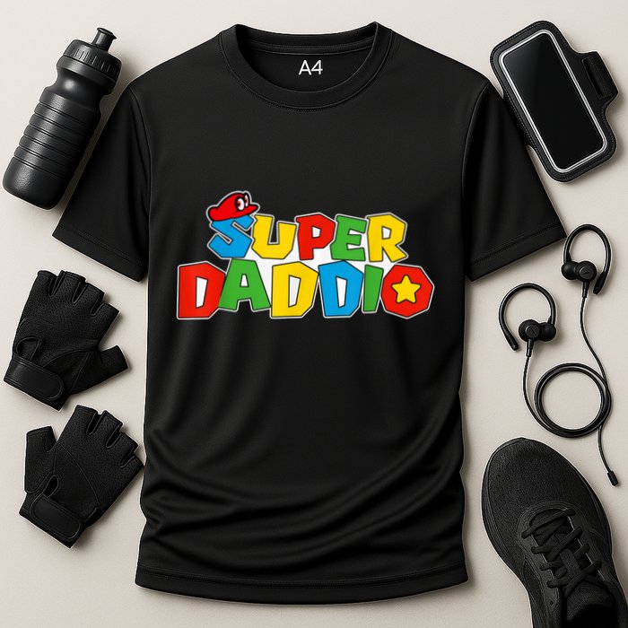 Super Daddio Funny Gamer Dad Fathers Day Video Game Lover Cooling Performance Crew T-Shirt