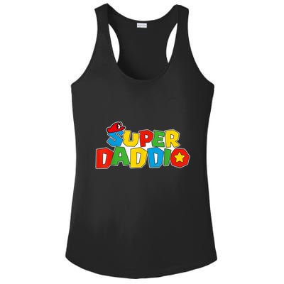 Super Daddio Funny Gamer Dad Fathers Day Video Game Lover Ladies PosiCharge Competitor Racerback Tank