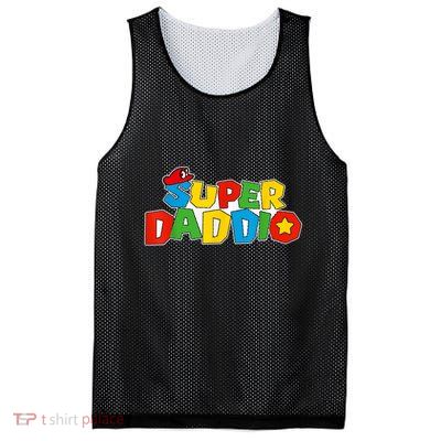 Super Daddio Funny Gamer Dad Fathers Day Video Game Lover Mesh Reversible Basketball Jersey Tank