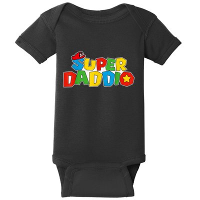 Super Daddio Funny Gamer Dad Fathers Day Video Game Lover Baby Bodysuit