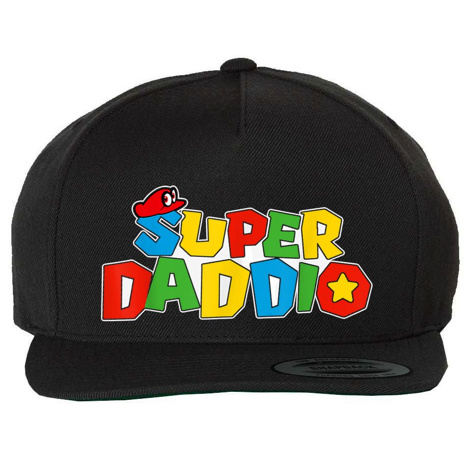 Super Daddio Funny Gamer Dad Fathers Day Video Game Lover Wool Snapback Cap
