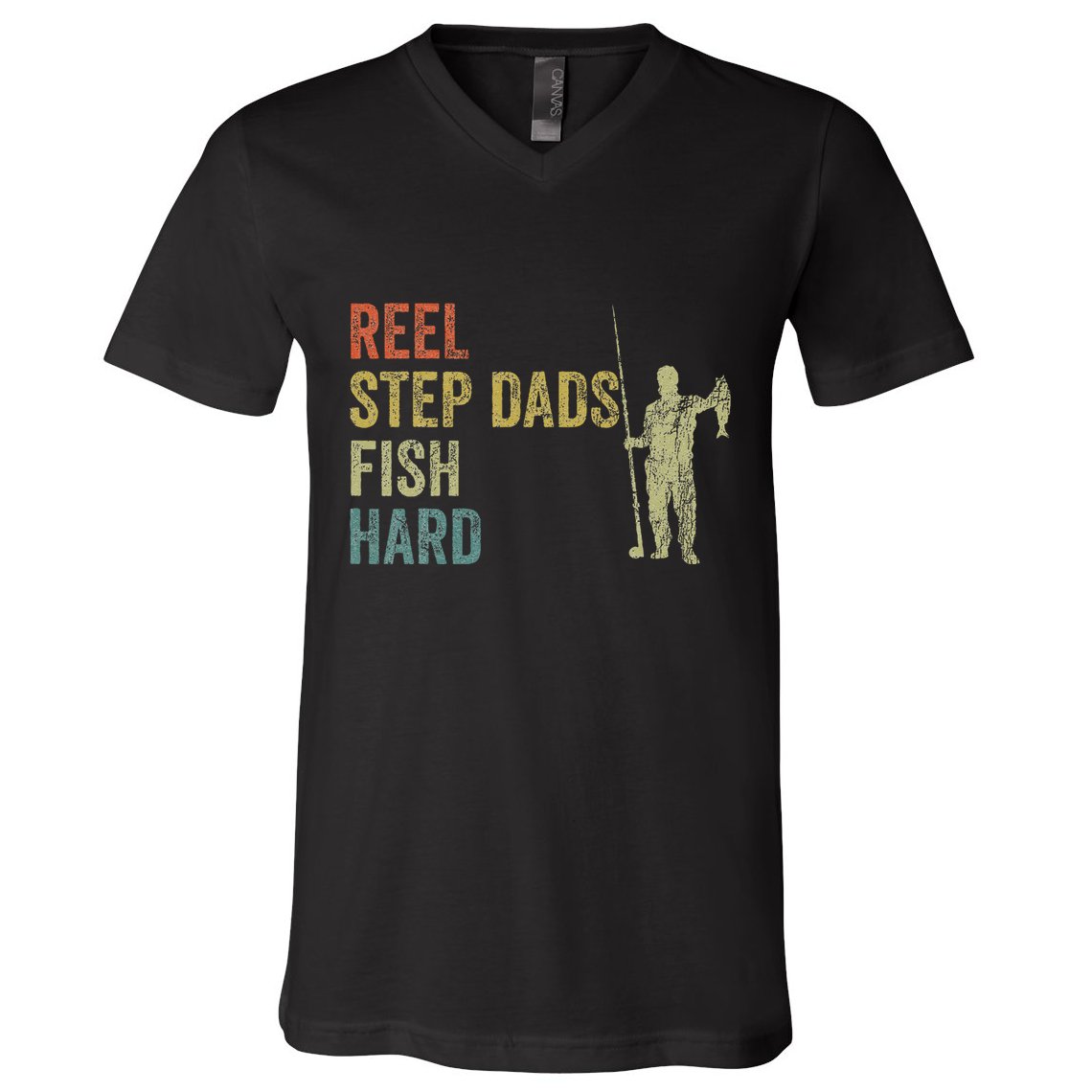 Step Dad Fishing Vintage Reel Stepdads Fish Hard .Png V-Neck T-Shirt