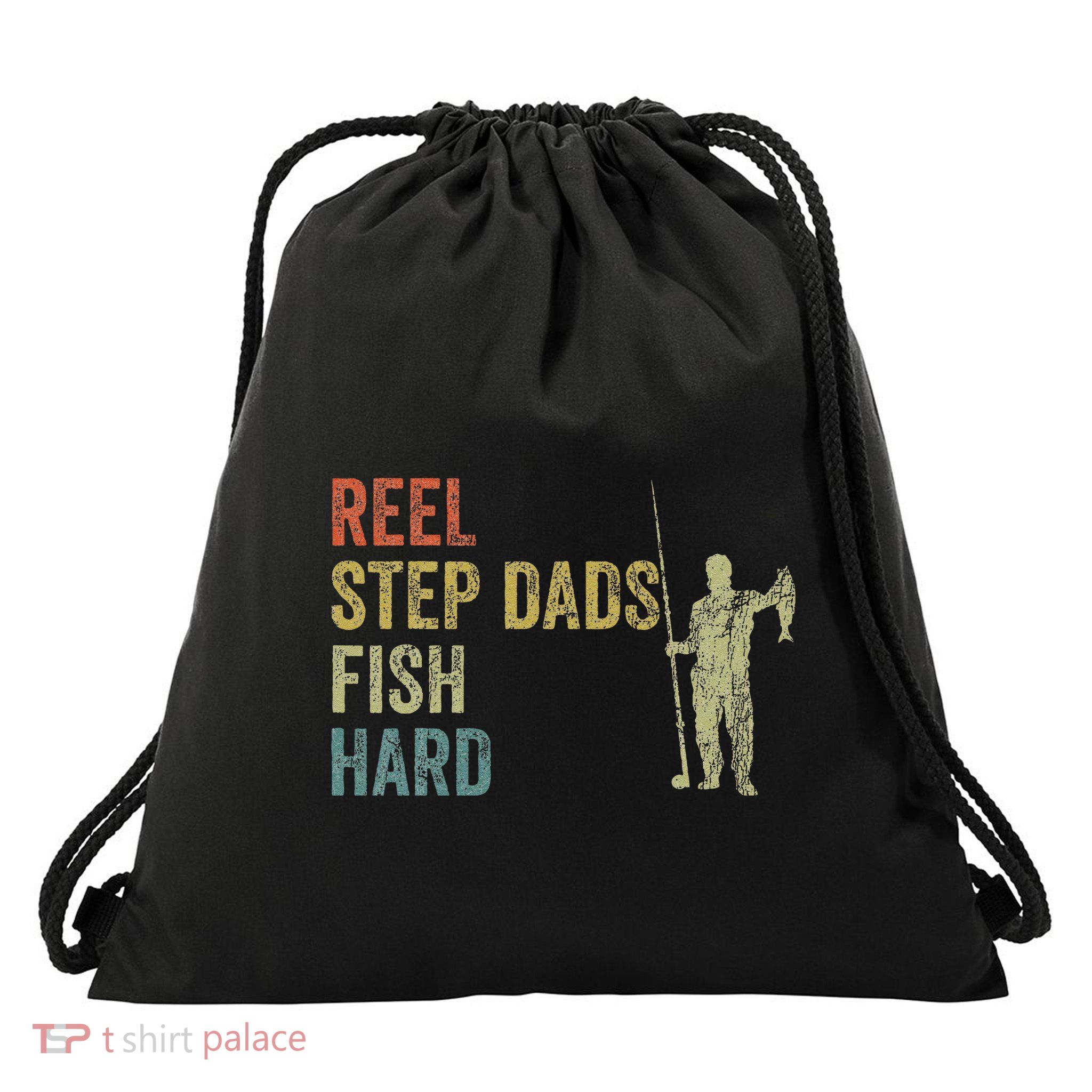 Step Dad Fishing Vintage Reel Stepdads Fish Hard .Png Drawstring Bag