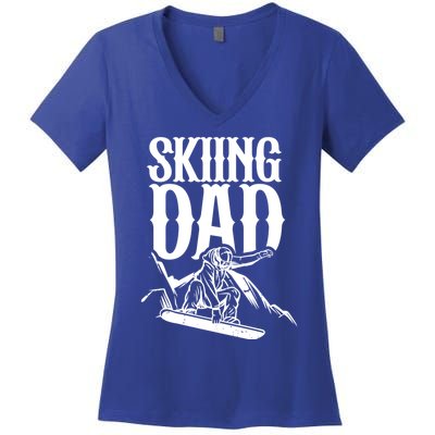 Skiing Dad Father Skier Ski Daddy Papa Father's Day Gift Women's V-Neck T-Shirt