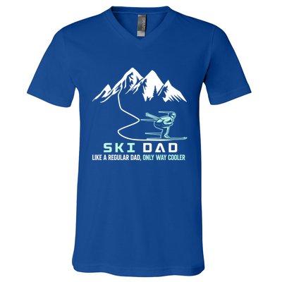 Ski Dad Funny Cute Winter Skiing Gift V-Neck T-Shirt