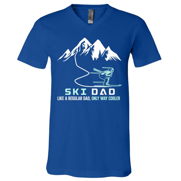 Ski Dad Funny Cute Winter Skiing Gift V-Neck T-Shirt