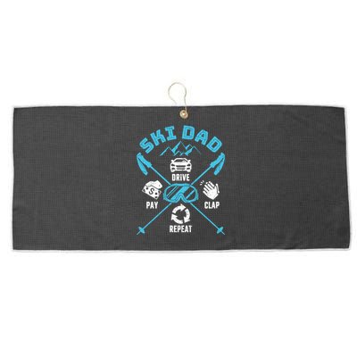 Ski Dad Funny Drive Pay Clap Repeat Father Skiing Funny Gift Large Microfiber Waffle Golf Towel