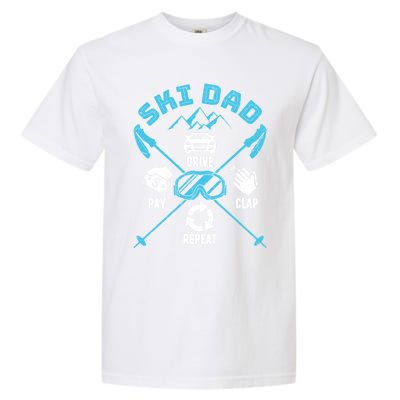 Ski Dad Funny Drive Pay Clap Repeat Father Skiing Funny Gift Garment-Dyed Heavyweight T-Shirt